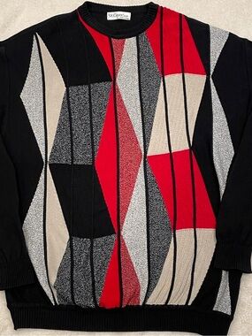 VTG St. Croix Shop Mens Geometric Knit Pullover Sweater 2XL Long Y2K Cosby Style